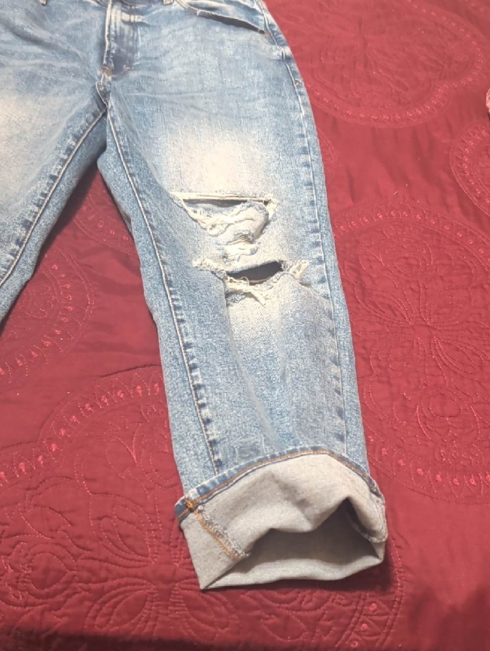 a.n.a Light Blue Boyfriend Ripped Jeans with Rolled Cuffs - Picture 3 of 5